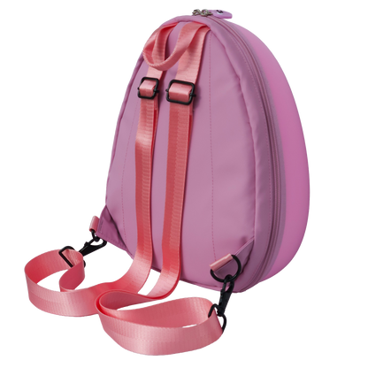 Ldb Ledback Buddy Smart LED Backpack in Raspberry Sorbet Pink shown obliquely from the back isolated on a transparent background.