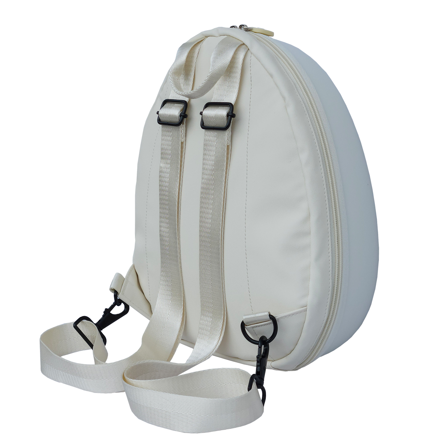 Ldb Ledback Buddy Smart LED Backpack in Whipped Cream White shown obliquely from the back isolated on a transparent background.